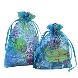 Blue and metallic organza gift bags (14 pc)